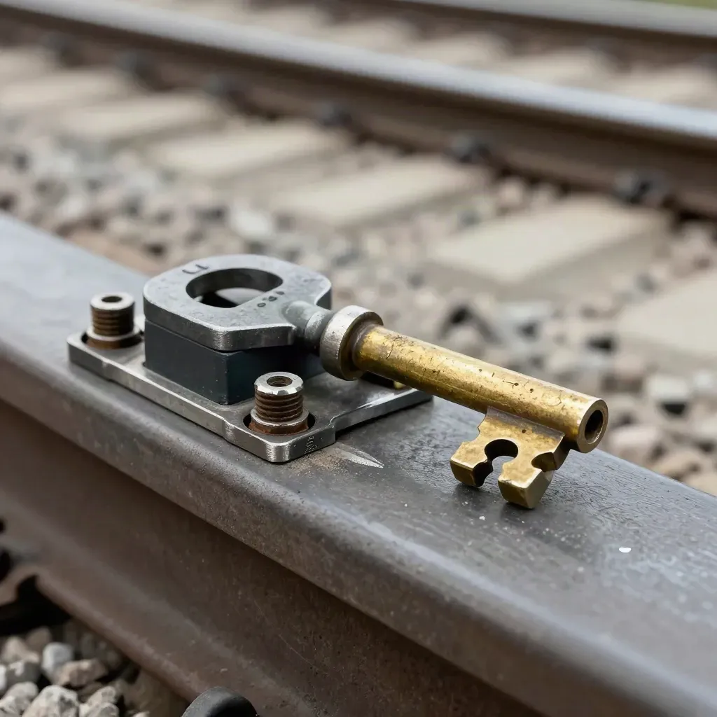Rail signal key and relay block locking together on worn graphite metal.