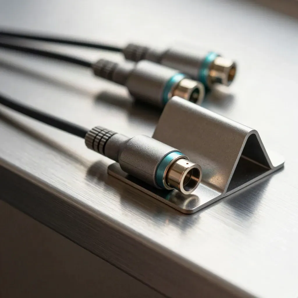 Snap-fit connectors and braces locking together on brushed aluminium with teal accent.